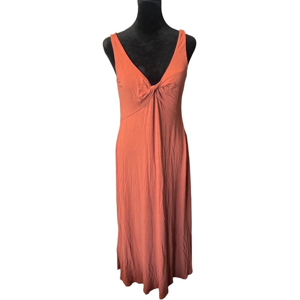 Mango MNG Rust Orange Twist Front V-Neck Sleeveless Maxi Dress Size 6